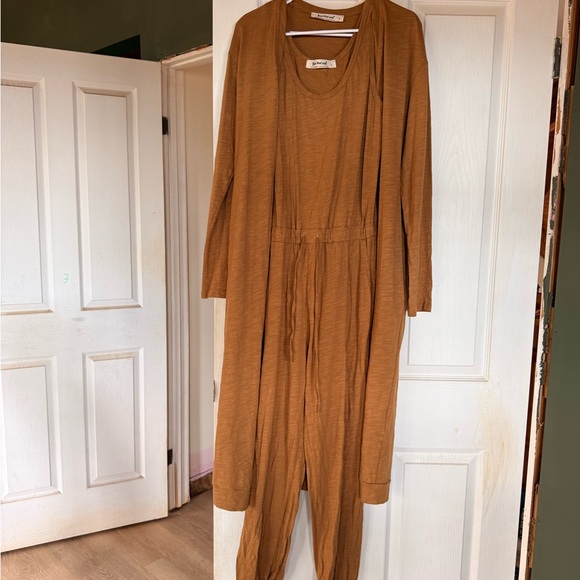 Women's Burnt Orange Dress Jumpsuit and Cardigan Set - Picture 2 of 3